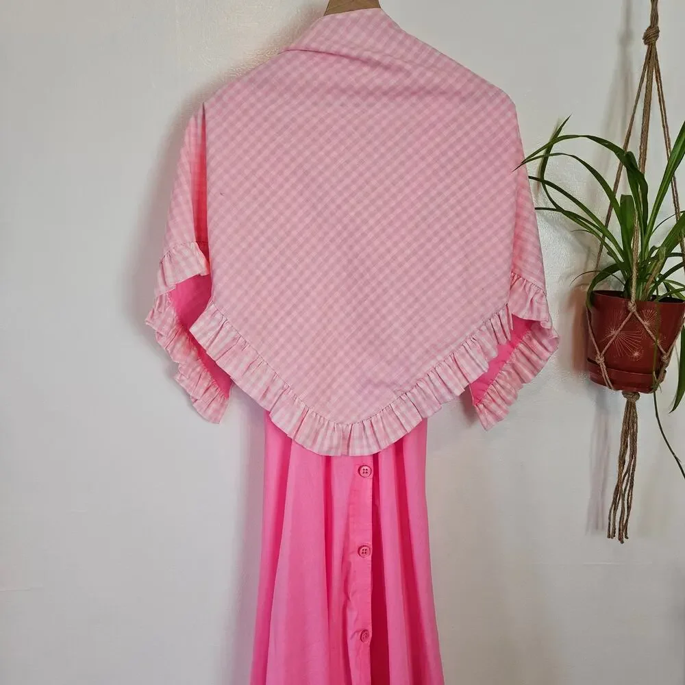 Vintage Handmade Dress & Shawl M? L? Pink Gingham‎ Midi - Picture 4 of 14